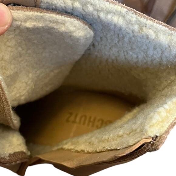 Schutz Naina Suede Boots Tan Sherpa Lined Lace Up Heeled Booties Lug Sole Size 8 - Picture 11 of 12